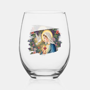 Sacred Heart of Mary, Devotion, Christian Art Stemless Wine Glass