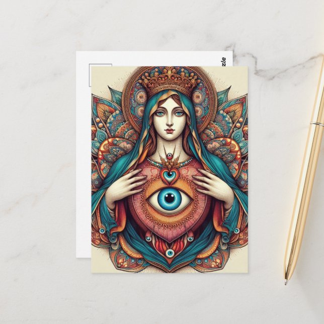 Sacred Heart Of Mary Protection From Evil Postcard (Front/Back In Situ)