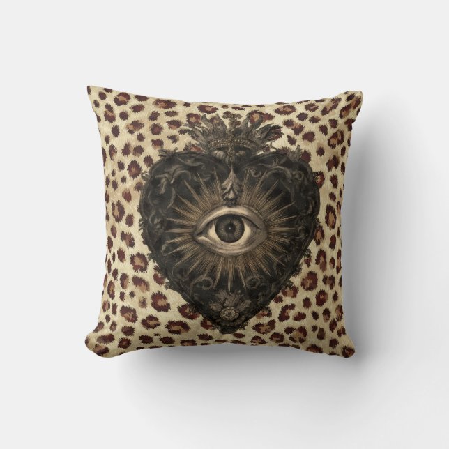 Sacred Heart on Leopard Background Cushion (Front)