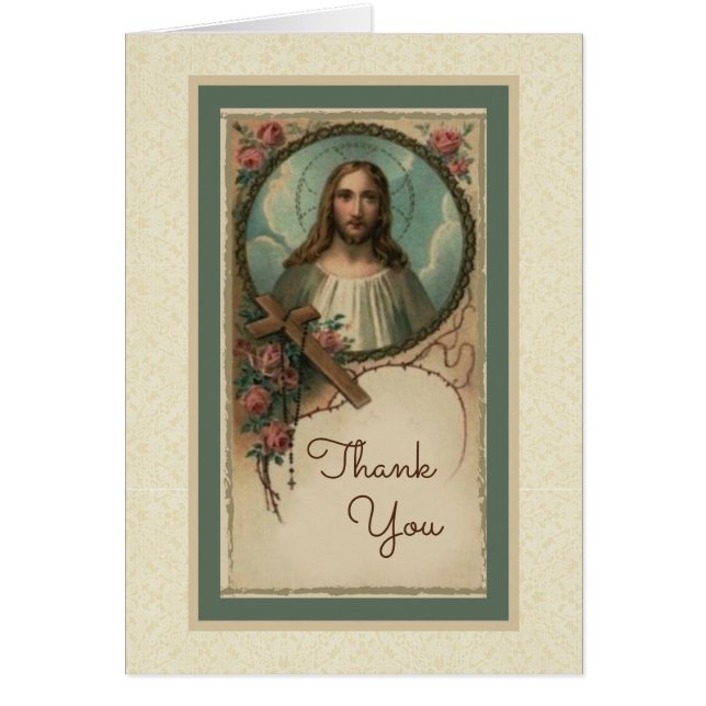 Sacred Heart Rosary Flowers Cross Thank You (Front)