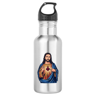 Sacred Heart Vintage Engraving Religious Vector De 532 Ml Water Bottle