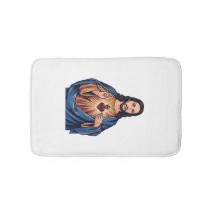 Sacred Heart Vintage Engraving Religious Vector De Bath Mat