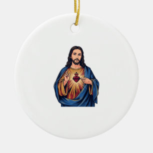Sacred Heart Vintage Engraving Religious Vector De Ceramic Ornament