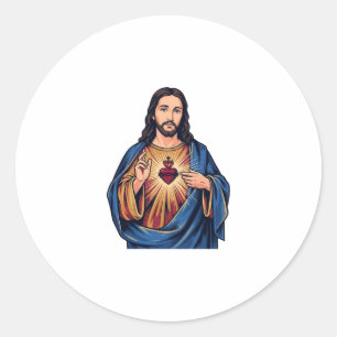 Sacred Heart Vintage Engraving Religious Vector De Classic Round Sticker