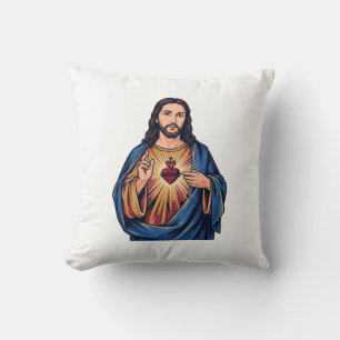 Sacred Heart Vintage Engraving Religious Vector De Cushion