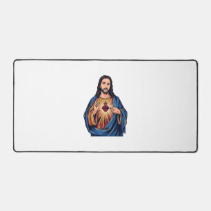 Sacred Heart Vintage Engraving Religious Vector De Desk Mat