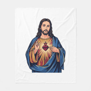 Sacred Heart Vintage Engraving Religious Vector De Fleece Blanket