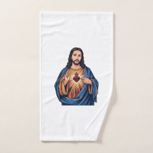Sacred Heart Vintage Engraving Religious Vector De Hand Towel