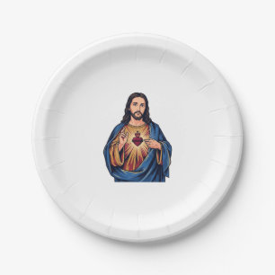 Sacred Heart Vintage Engraving Religious Vector De Paper Plate