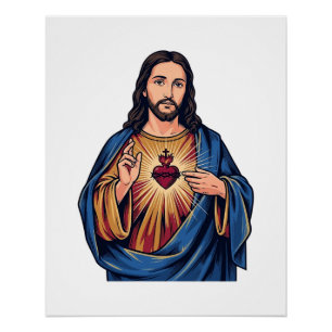 Sacred Heart Vintage Engraving Religious Vector De Poster