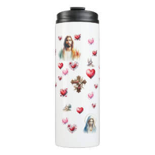 Sacred Hearts of Jesus and Mary – Watercolor Chris Thermal Tumbler