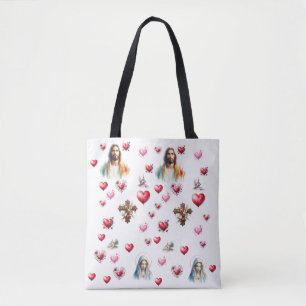Sacred Hearts of Jesus and Mary – Watercolor Chris Tote Bag