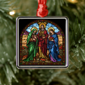 Sacred Hearts Stained Glass Christmas Metal Ornament