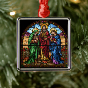 Sacred Hearts Stained Glass Christmas Metal Ornament