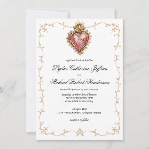 Sacred Heawrt Crest   Monogram Wedding Invitation