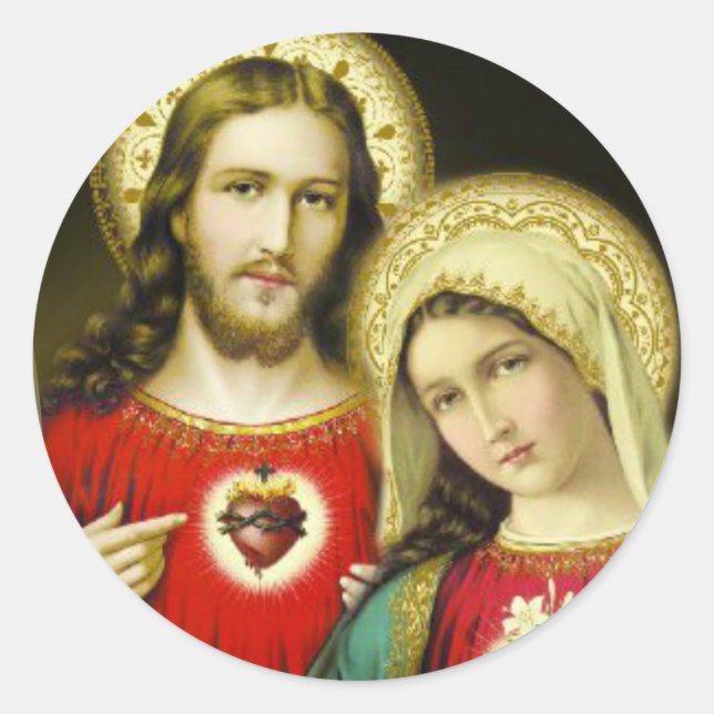 Sacred Immaculate Heart Jesus Mary Classic Round Sticker (Front)