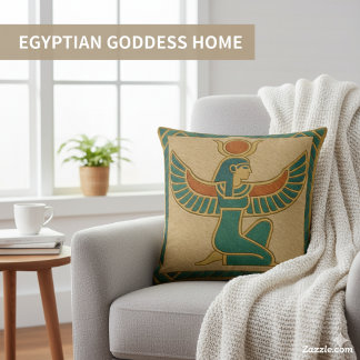 Sacred Isis Goddess Golden Winged Pillow