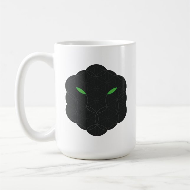 Sacred Jaguar- Face of  Life, Black. Coffee Mug (Left)