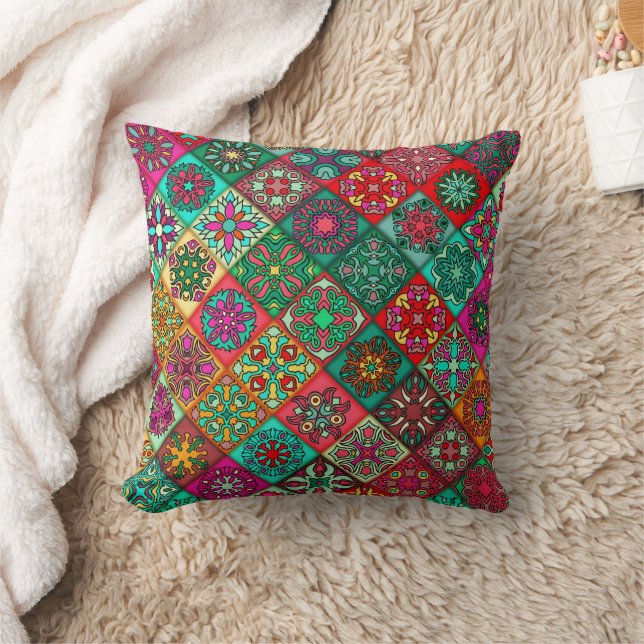 Sacred Lines – Geometric Boho Indian Pattern Cushion (Blanket)