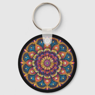 Sacred Lotus Mandala Boho Yoga Meditation  Key Ring