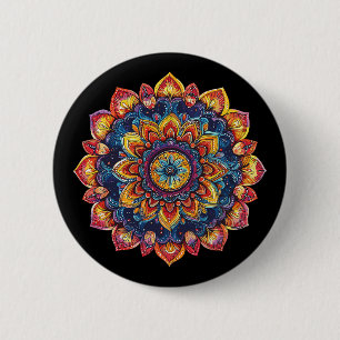 Sacred Lotus Mandala Hippie Festival Style 6 Cm Round Badge