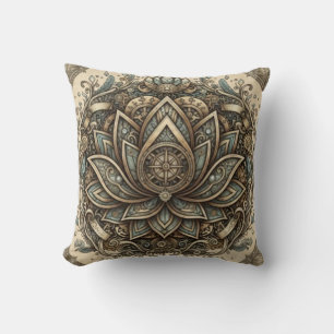 Sacred Lotus Mandala Vintage Spiritual Art Cushion