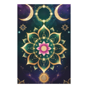 Sacred Lotus Moon Mandala – Celestial Aura Photo Print