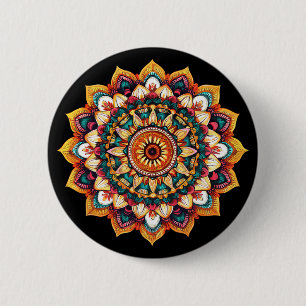 Sacred Lotus Sunburst Mandala Meditation 6 Cm Round Badge