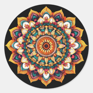 Sacred Lotus Sunburst Mandala Meditation Classic Round Sticker