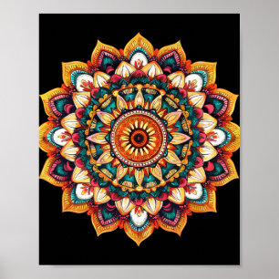 Sacred Lotus Sunburst Mandala Meditation Poster