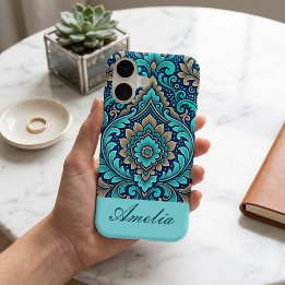 Sacred Mandala Spirituality Navy Blue Teal Damasks