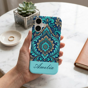 Sacred Mandala Spirituality Navy Blue Teal Damasks