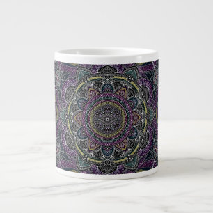 Sacred mandala stars and lace purple and black large coffee mug