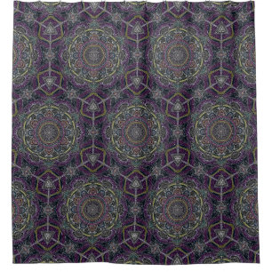 Sacred mandala stars and lace purple and black shower curtain