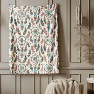 Sacred Native Textile Timeless Tribal dreamcatcher Fleece Blanket