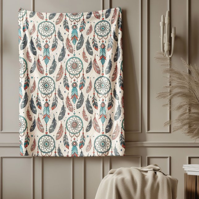 Sacred Native Textile Timeless Tribal dreamcatcher Fleece Blanket (Sacred Native Textile Timeless Tribal dreamcatcher Fleece Blanket)