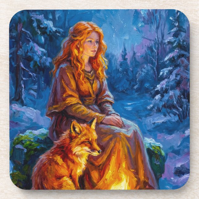 Sacred Nature: Celtic Goddess Brigid Art on Canvas Coaster (Front)