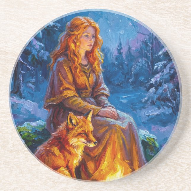 Sacred Nature: Celtic Goddess Brigid Art on Canvas Coaster (Front)