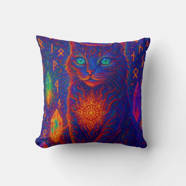 Sacred Neon Cat Cushion (Front)