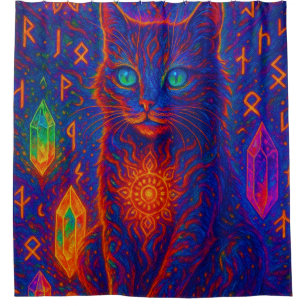 Sacred Neon Cat Shower Curtain