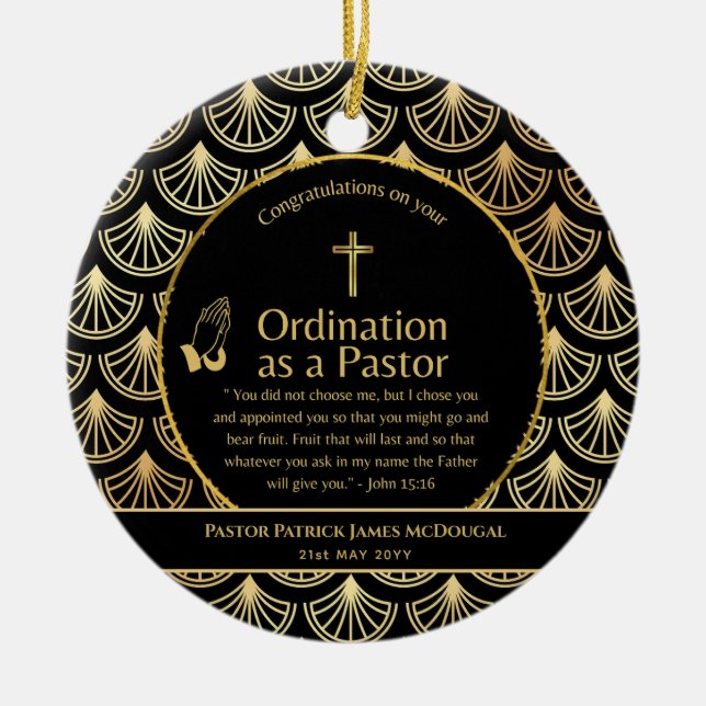 Sacred Newly Ordained Pastor Bible Verse Custom Ceramic Ornament (Front)