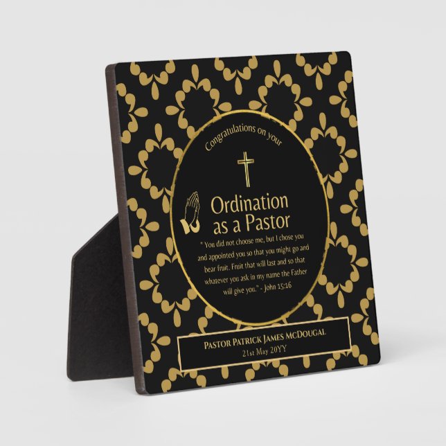 Sacred Newly Ordained Pastor Personalised Gift Plaque (Front)