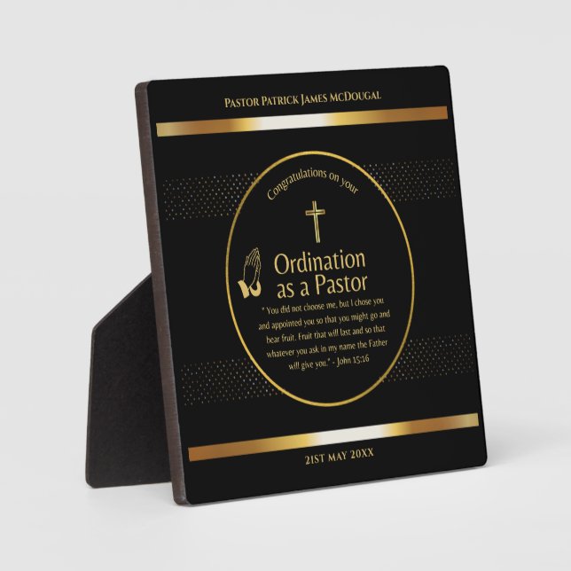 Sacred Newly Ordained Pastor Personalised Gift Plaque (Front)