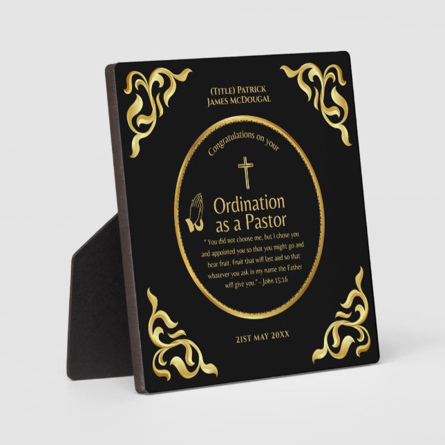 Sacred Newly Ordained Pastor Personalised Gift Plaque (Front)
