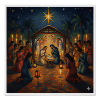 Sacred Night Nativity Scene – Vibrant Christmas Poster