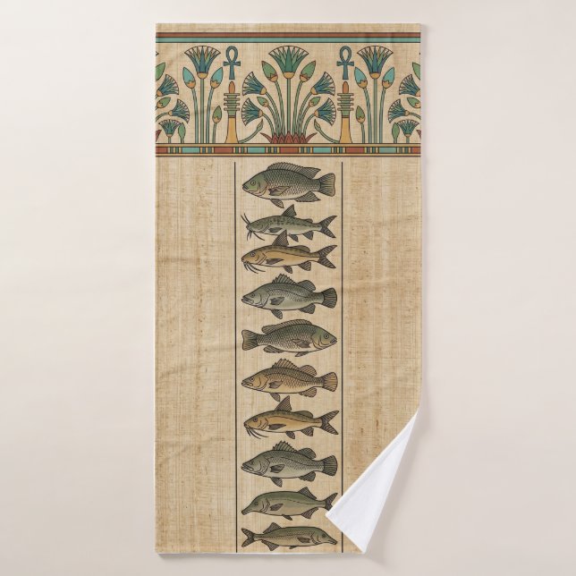 Sacred Nile Fish & Lotus Ancient Egyptian Bath Towel (Bath Towel)