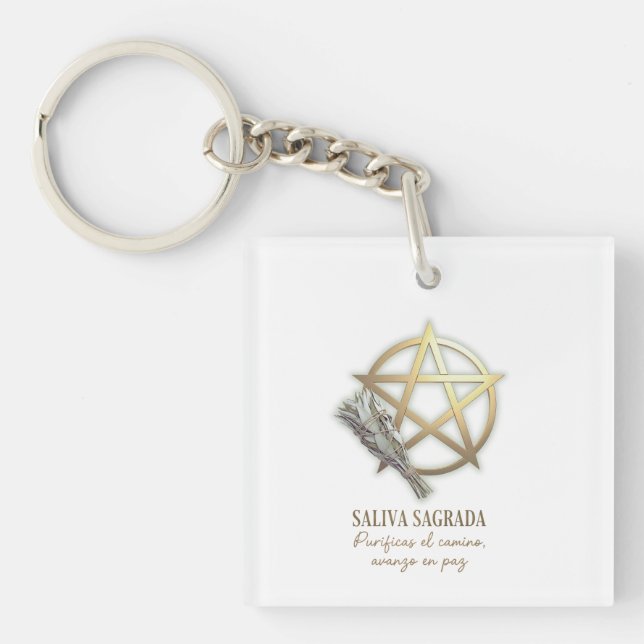 Sacred sage with golden Pentacle Key Ring (Front)