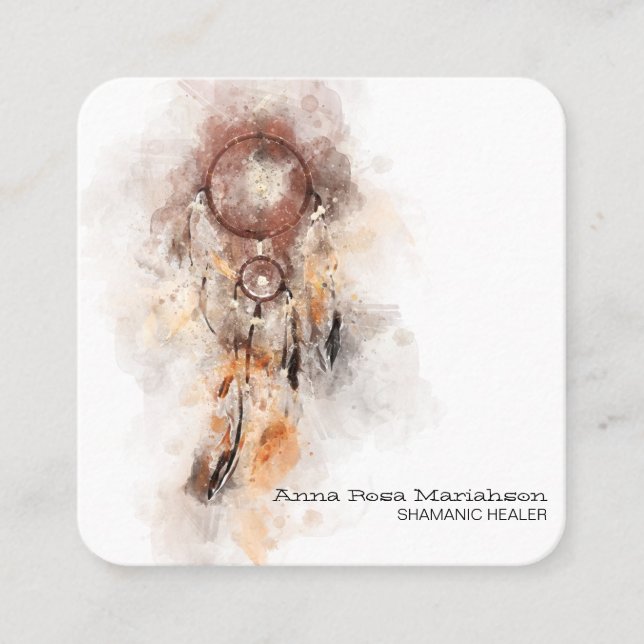 *~* Sacred Shamanic - Tribal Dream Catcher Shaman Square Business Card (Front)