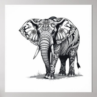 Sacred Strength: Elephant Charcoal Art Poster