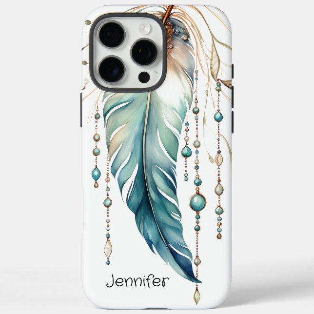Sacred Teal Watercolor Feather iPhone / iPad case (Back)